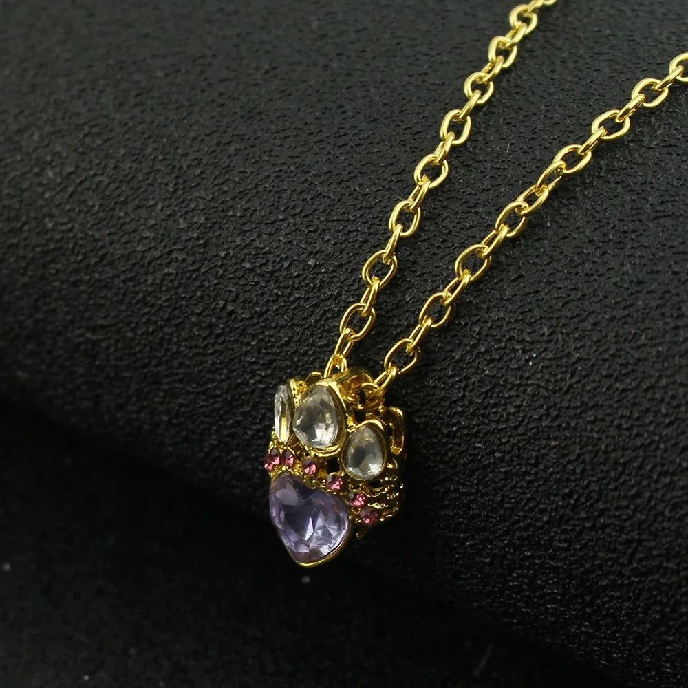 Rapunzel Heart Crystal Crown Necklace Exquisite Inlay Colorful Zircon Retro Princess Pendant Movie Same Cosplay Jewelry